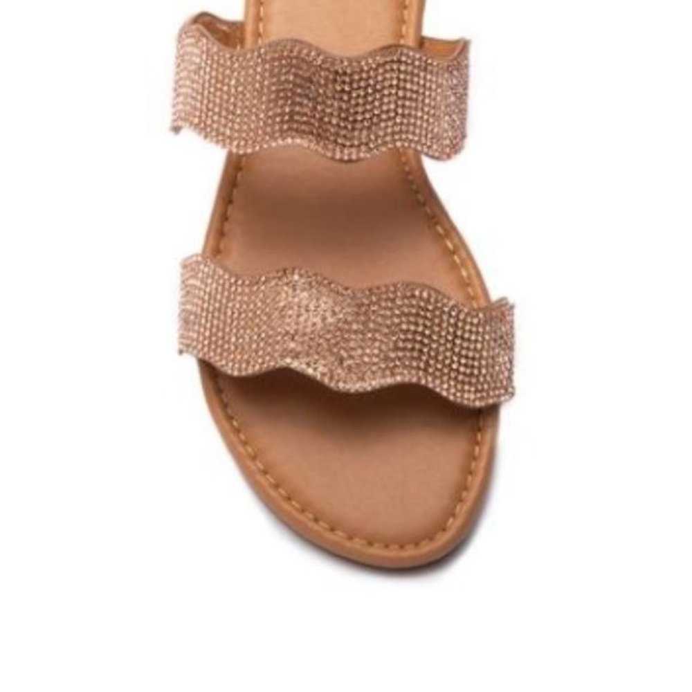 !! NEW !! Double Scalloped Strap Embellished Slide Sandals in Rose Gold - Picture 4 of 7